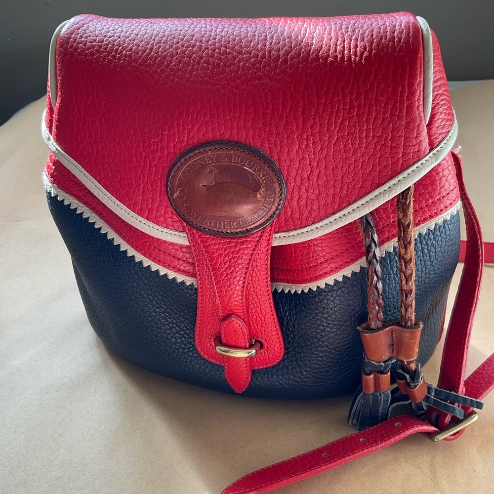 Vintage 90s Dooney & Bourke Red and Navy Bucket bag with flap